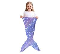 (B)Kids Mermaid Tail Blanket Soft Warm Plush Sleeping Bag Glow in the Dark Wearable Sleeping Sack Photo Prop Throw Blanket