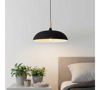 B·LED BARCELONA Lámpara Colgante Redonda MELA, Estilo Nórdico Minimalista, Moderna y Elegante, Techo de Metal y Madera Natural con Pantalla Negro, Ideal para Salón, Comedor o Dormitorio