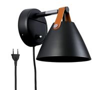 B·LED BARCELONA LED Aplique de Pared Con Cable e Interruptor Enchufe Nórdico Con Correa de Piel Casquillo GU10 | Lámpara de pared con cable y interruptor para Dormitorio Cama Salón Mesita de Noche