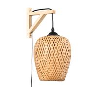 B·LED BARCELONA LED - Aplique de pared en madera, pantalla de mimbre y cable con interruptor y enchufe Alan