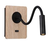 B·LED BARCELONA LED Aplique de Pared Madera con Interruptor y Foco Negro Flexible Luz Blanco Cálido para Lectura Cama Mesita de Noche Hotel
