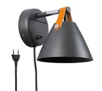 B·LED BARCELONA LED BarcelonaLED Aplique de Pared Con Cable e Interruptor Enchufe Nórdico Blanco Con Correa de Piel Casquillo GU10 para Dormitorio Cama Salón Mesita de Noche