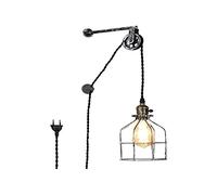 B·LED BARCELONA LED BarcelonaLED Aplique de Pared Vintage con Cable Enchufe e Interruptor Portalámparas Colgante de Polea Industrial con Jaula Plata Casquillo E27