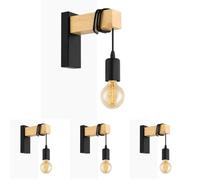 B·LED BARCELONA LED BarcelonaLED Lámpara Aplique Pared de Madera Natural con Portalámparas Colgante E27 Estilo Vintage Nórdico. Aplique de pared rustico para Pasillo Dormitorio Salón (Paquete de 4)