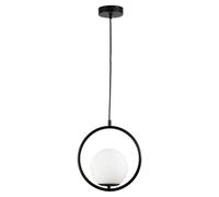 B·LED BARCELONA LED BarcelonaLED Lámpara Colgante Moderna de Techo KATE - Globo de Cristal Blanco y Detalles Negro- Casquillo E27 - Estilo Minimalista para Isla de Cocina, Comedor, Salón o Dormitorio