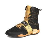 B LUCK SHOE LS308 - Zapatos de boxeo para hombre, de caña alta, para gimnasio, lucha, deportes, entrenamiento, Oro, 41 EU