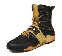 B LUCK SHOE LS308 - Zapatos de boxeo para hombre, de caña alta, para gimnasio, lucha, deportes, entrenamiento, Oro, 41 EU