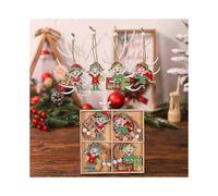 (B)New 12pcs/box Colorful Elf Doll Wooden Christmas Pendants Christmas Tree Hanging Xmas Ornaments 2024 New Year Kids Gift