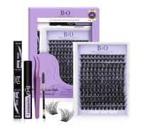 B&Q B02 - Juego de extensiones de pestañas B02, 156 unidades, 8 - 16 mezclas, juego de pestañas con pincel de rímel y pegamento, aplicadores para extensiones de pestañas DIY (B02, Kit)