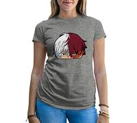 B&S Boutique Shoto Todoroki My Hero Anime Camiseta De Mujer Gris Size M