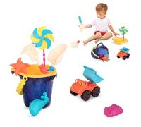 B. Toys - Sands Ahoy - Juego de Playa - Juego de Cubo Mediano (Azul Marino) con 9 Juguetes únicos para la Arena y el Agua - Libre de ftalatos y BPA - 18 m +