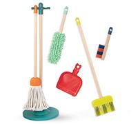 B. toys escoba de juguete de madera para niños con mango largo, recogedor, cepillo de mano, fregona y plumero con soporte de madera - a partir de 2 años de edad