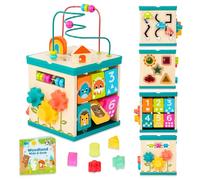 B. Toys - Cubo de Aprendizaje Lil - Cubo de Actividades de sobremesa - Libro de Cuentos Educativo Incluido - Clasificador de Formas de Madera, Laberinto de Cuentas, fichas de Animales - 12 Meses +