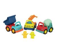 B. toys - Happy Cruisers - Juego de camiones de construcción - Camión volquete, hormigonera y grúa - Mini camiones de juguete y personajes - 12 Meses +