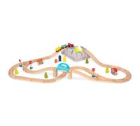 B. Toys - Juego de tren de madera con ruedas - Juego de tren de madera de 47 piezas - V as y accesorios - Cubo de almacenamiento con tapa de mont