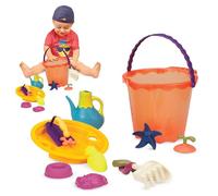 B. Toys - Juguetes de Playa - 11 Juguetes para la Arena - Juego de Playa - Cubeta, Pala, moldes y más - 18 Meses + - Shore Thing - Naranja