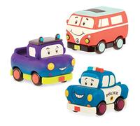 B. toys - ¡Mini Wheeee-LS! - Furgoneta, camioneta, Coche de policía - Pull Back Cars - 3 Mini Coches de Juguete - Furgoneta, camioneta, Coche de policía - Vehículos de Juguete para niños - 1 año +