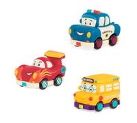 B. toys Mini Wheeee-LS!, Mini Coches de Impulso para peques | Set de 3 mini vehículos de impulso: autobús escolar, coche de carreras y coche de policía, 1 años y +