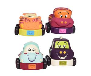 B. toys - ¡Wheeee-ls! - Automóviles Pull-Back - 4 vehículos blandos con sonidos - Coche, Taxi, Coche de carreras, Camioneta - Coches de juguete para niños - 12 Meses +