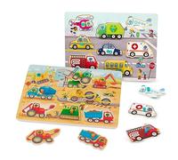 B. toys - Wooden Peg Puzzles - Construction Trucks & Cars Puzzles - Cars, Vehicles, Construction Trucks