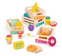 B. Toys - Wooden Play Food - Food Group Crates - 24 Play Kitchen Accessories - Educational Toys for Kids - 3 Years + - Little Foodie Groups