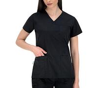 B-well Andrea Casaca Elástica Señora|Uniforme Estética | Casacas Sanitarias Mujer Cuello V | Uniformes Sanitarios Mujer | Manga Corta Negro 46