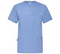 B-well ANGEL Unisex Casaca Sanitaria para Mujer y Hombre Cuello V, Manga Corta, Uniforme Casacas Sanitarias Mujer/Hombre azul claro L