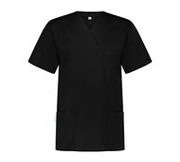 B-well ANGEL Unisex Casaca Sanitaria para Mujer y Hombre Cuello V, Manga Corta, Uniforme Casacas Sanitarias Mujer/Hombre Negro L