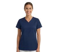 B-well ANGELICA Casaca de enfermería para mujer, túnica médica con cuello en V, bolsillos funcionales, transpirable y fácil de limpiar, ropa de trabajo para clínica y práctica, azul oscuro, L