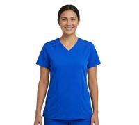 B-well ANGELICA Casaca médica para mujer con cuello en V, bolsillos funcionales, transpirable y de fácil cuidado, prenda profesional para clínica y consultorio médico, azul cobalto, M