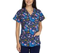 B-well Bambina - Casaca de mujer de manga corta con cuello en V y estampados, puede ser utilizada en el ámbito médico, paon, XL