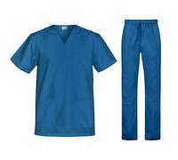 B-well Cesare - Juego de ropa de enfermería unisex + pantalón, uniformes médicos, chaqueta con pantalón, ropa médica, Azul caribe., M