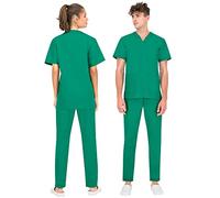 B-well Colombo Conjunto de batas sanitarias unisex Schlupfkasack + Schlupfhose Medicina Uniforme Bata sanitaria con pantalón Ropa profesional médica - Tela gruesa, Verde esmeralda, XXXXL