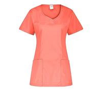 B-well INES Casaca de mujer para cuidado con manga corta y cuello en V Ropa profesional, coral, S