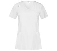 B-well Justina Casaca de mujer para cuidado y atención de ancianos - Ropa profesional manga corta cuello en V antiarrugas con elastano, Blanco, XL