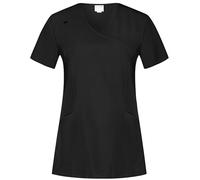 B-well Justina Casaca de mujer para cuidado y atención de ancianos - Ropa profesional manga corta cuello en pico antiarrugas con elastano, Negro , L