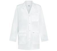 B-well LEONARDO Bata de laboratorio para hombre - Bata médica con elástico, correa para identificación y bolsillos, bata de trabajo médica transpirable para clínica, laboratorio y práctica, Blanco