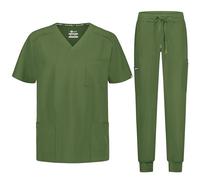 B-well MATTEO Conjunto de batas para hombre Casaca sanitaria + Pantalón jogger Set de uniforme médico Ropa profesional médica con elastano, verde oliva, S