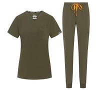 B-well NAOMI Uniforme médico para mujer con casaca y pantalón | Ropa sanitaria elástica, cómoda y profesional, verde oliva, S