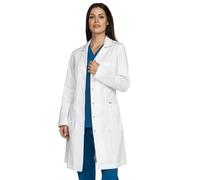 B-well Valeria - Bata médica para mujer, color blanco, con cuello de solapa, manga larga, 3 bolsillos, tira de botones ocultos, cuidado y clínica, Blanco, M