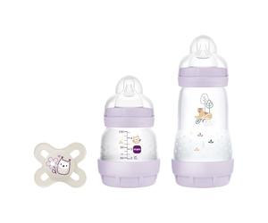 B09ZLNXZ8Q MAM, Set de Recién Nacido, Set Regalo. Incluye: 1 Biberón Anticólico de 130ml, 1 Biberón Anticólico de 260ml, 1 Chupete Original Start, a partir de 0 meses, Lila