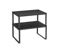 SONGMICS Especiero, Estante para Especias, Organizador para Armarios, para Mostradores, Elevador de Estantes, Apilable, Ampliable, Juego de 2 Estantes Metálicos para Cocina, Negro Tinta KCS001B01