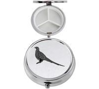 B16 - Pastillero con acabado negro de faisán de pie hecho de fino peltre inglés en un contenedor de 3 secciones con espejo