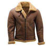 B3 de piel Oveja B3 Marrón de Hombre Bomber de Aviador de Cuero WW2