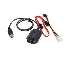 B45 USB 2.0 a IDE/SATA Adaptador 3 en 1 - Adaptador de disco duro para HDD de 2,5"/3,5" y SSD, incluye SATA 15 pines hembra y Molex de 4 pines, convertidor para transferencia de datos externos (fuente