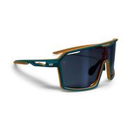 B89 Gafas Deportivas para Hombre y Mujer en TR90 - Lente Espejada Antivaho UV400 Protección UV Almohadilla Nasal Ajustable - mod. BO (Azul Petróleo Mate/Amarillo Oscuro Mate - Lente Azul Espejo)