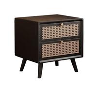 Ba7cD8eF9g Mesilla de Noche Mesita de Noche Madera Tejida ratán Hecha a Mano, Armario Almacenamiento Sencillo con Dos cajones for Dormitorio, pequeño(Negro)