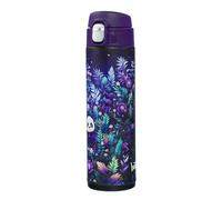 Baagl Botella de agua para niños y niñas, termo de acero inoxidable a prueba de fugas, con pajita de silicona y cierre con un solo clic, botella de agua sin BPA para escuela, 450 ml (Jungle Panda)