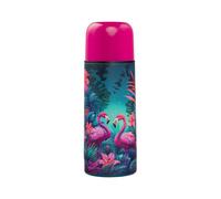 Baagl Botella de agua para niños y niñas, termo de acero inoxidable, con tapón de rosca y tapa de vaso, botella de agua a prueba de fugas para escuela y excursiones, 550 ml (flamenco)