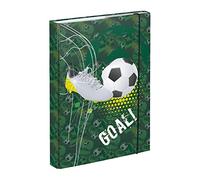 Baagl Carpeta para mochila escolar A5 - Carpeta para niños con goma elástica y solapas interiores - carpeta de cuaderno, caja de colección con goma elástica para niños (fútbol)